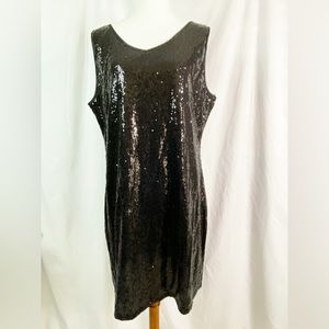 Sequin Black Dress Sleeveless Sparkly V Neck Party Cocktail Bodycon 20 NEW NWT